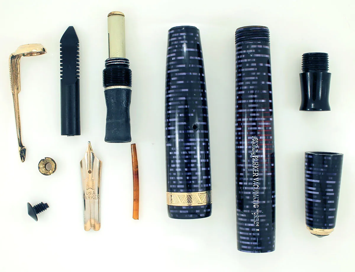 1941 PARKER AZURE PEARL DOUBLE JEWEL VACUMATIC FOUNTAIN PEN LONG MAJOR SIZE RESTORED