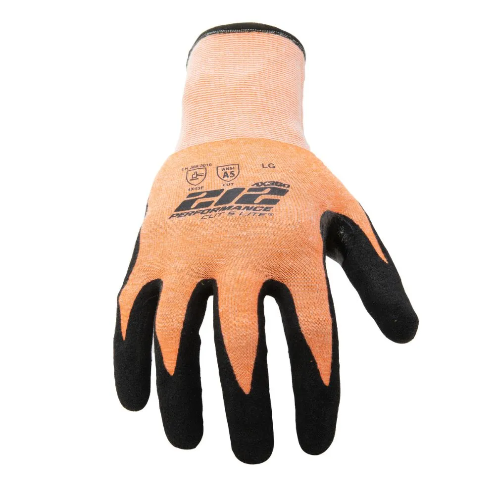 212 Performance AXA5-09-009 AX360 Seamless Foam Nitrile-dipped Cut Resistant Hi-Viz Gloves (EN Level E, ANSI A5), Medium Orange