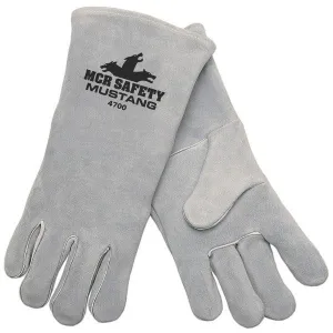 4700 MCR Safety Mustang Welding Gloves, X-Large, Leather, Gray, Jersey Lining