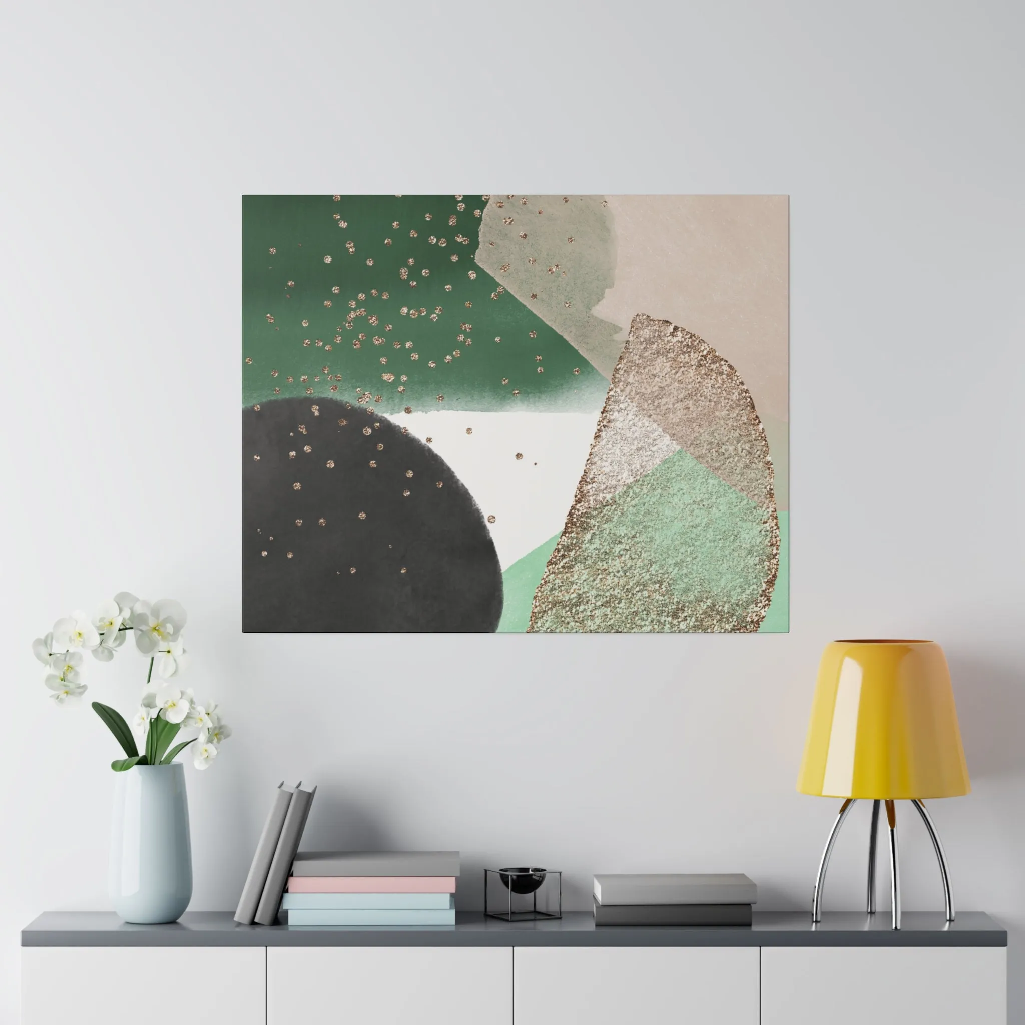 Abstract Artwork | Canvas Wall Art | Green Black Blush