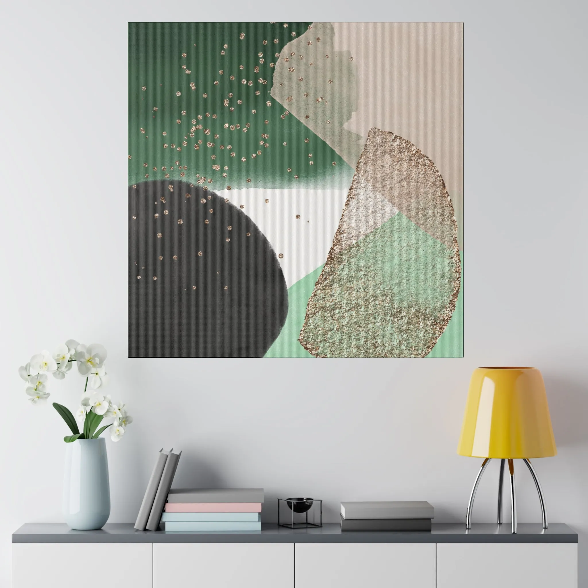 Abstract Artwork | Canvas Wall Art | Green Black Blush