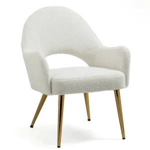 Azael White Boucle Accent Chair with Gold Legs