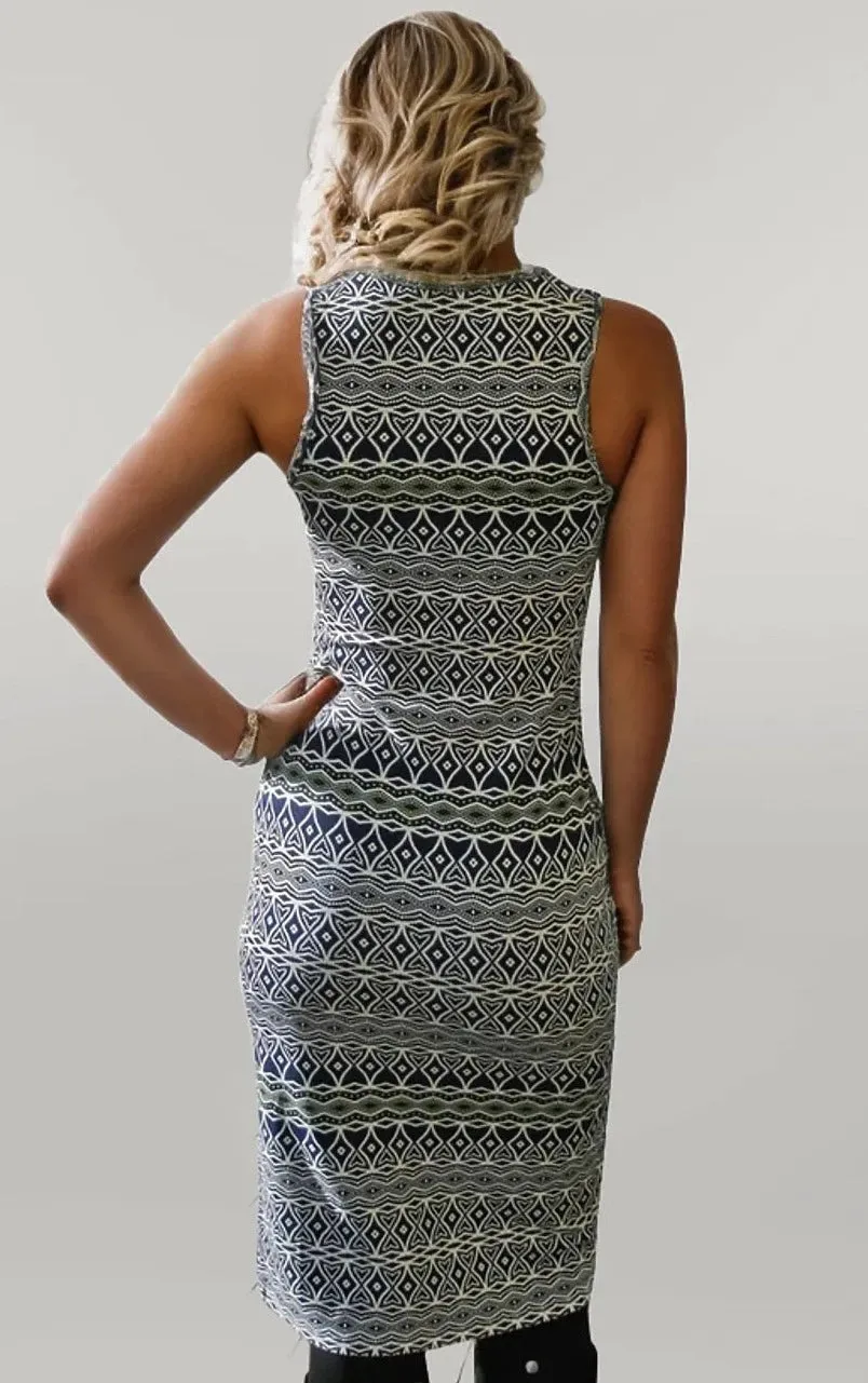 Aztec Sleeveless Midi Jersey Dress