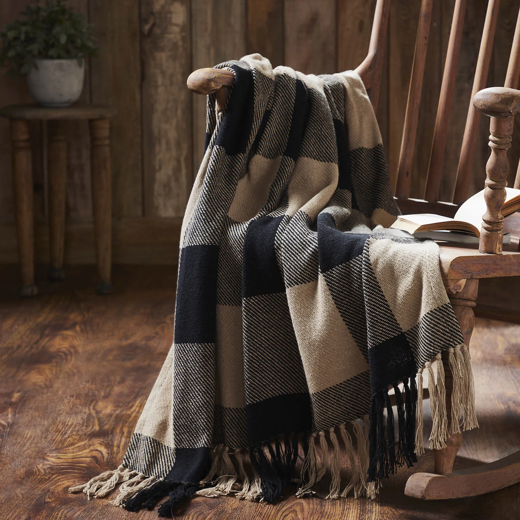 Black Check Woven Throw 50x60  **BACKORDERED UNTIL DECEMBER 2024**