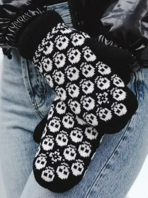 Black Skull Knit Mittens