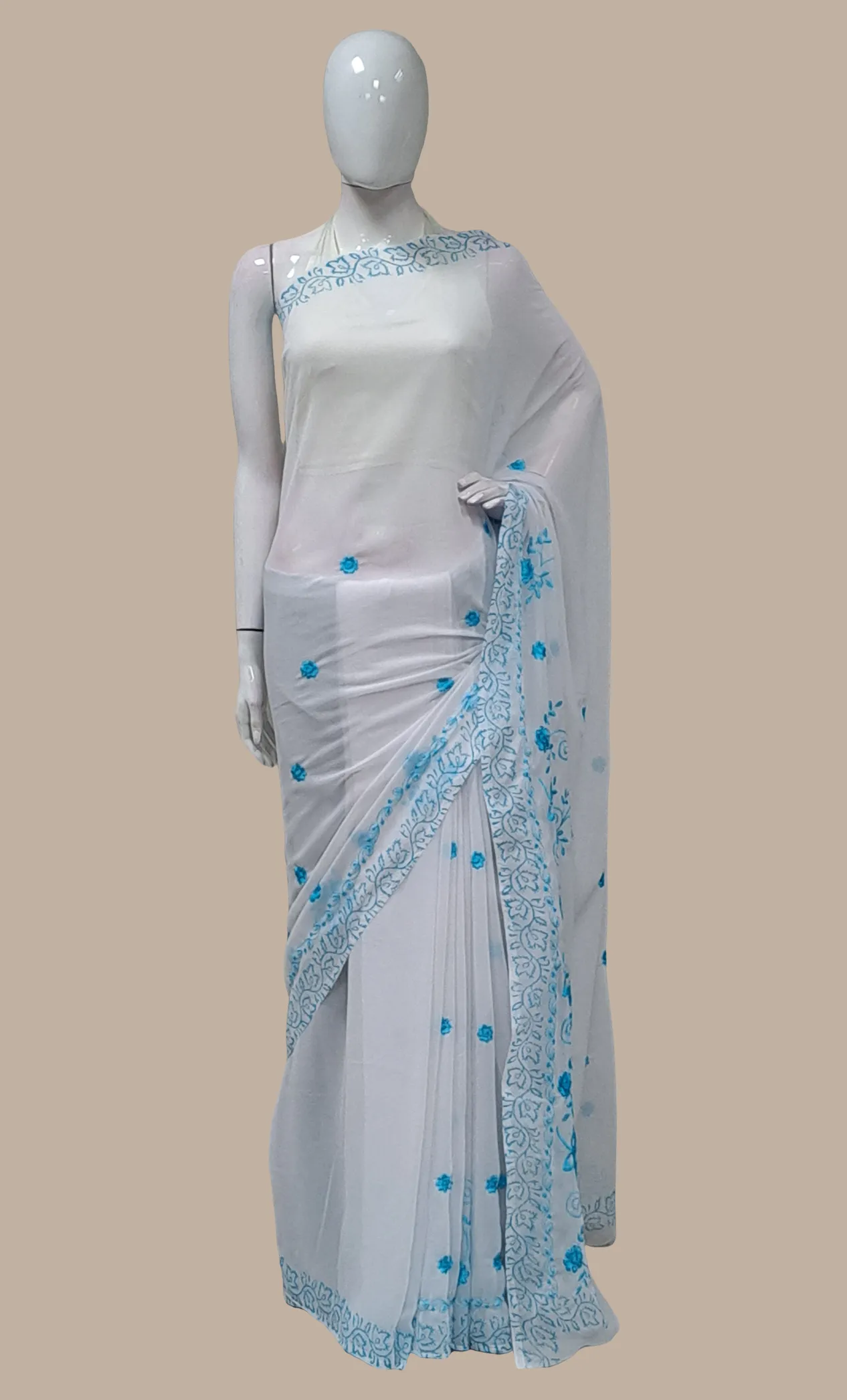 Blue Embroidered Sari