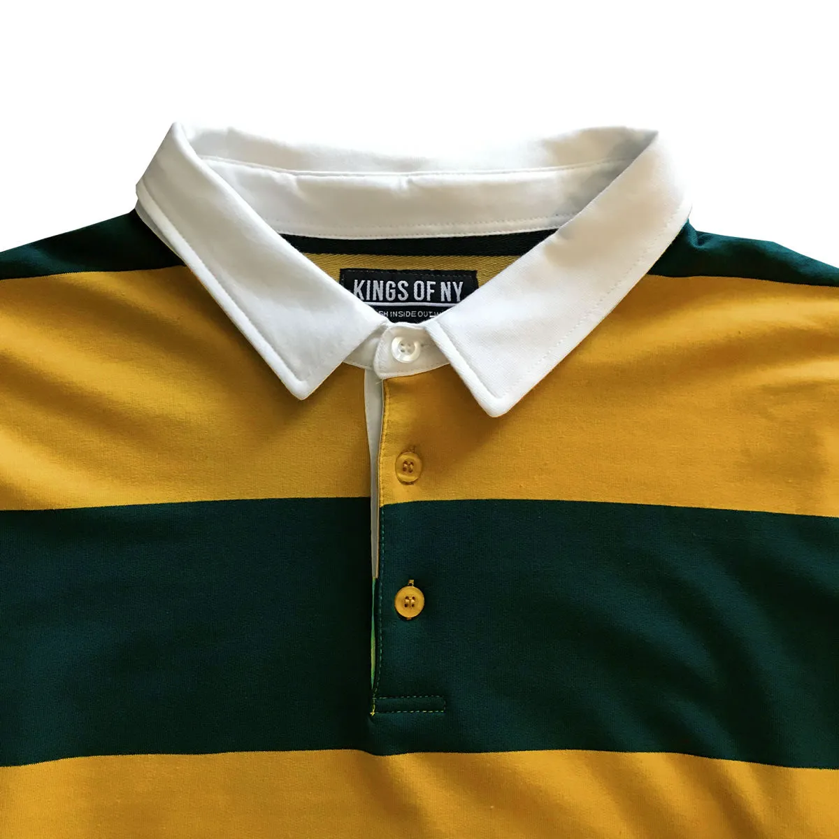 Blue Green And Yellow Comfortable Stretch Striped Mens Rugby Shirt