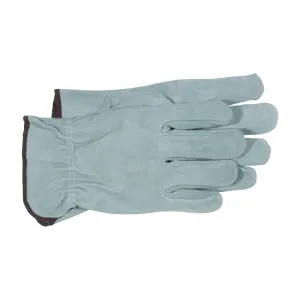 BOSS 4065L Driver Gloves, L, Keystone Thumb, Open, Shirred Elastic Back Cuff, Cowhide Leather, Gray