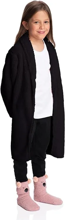 Classic Coziness: Girls Black Sherpa Jacket - Stylish Back-to-School Warmth for Little Fashionistas