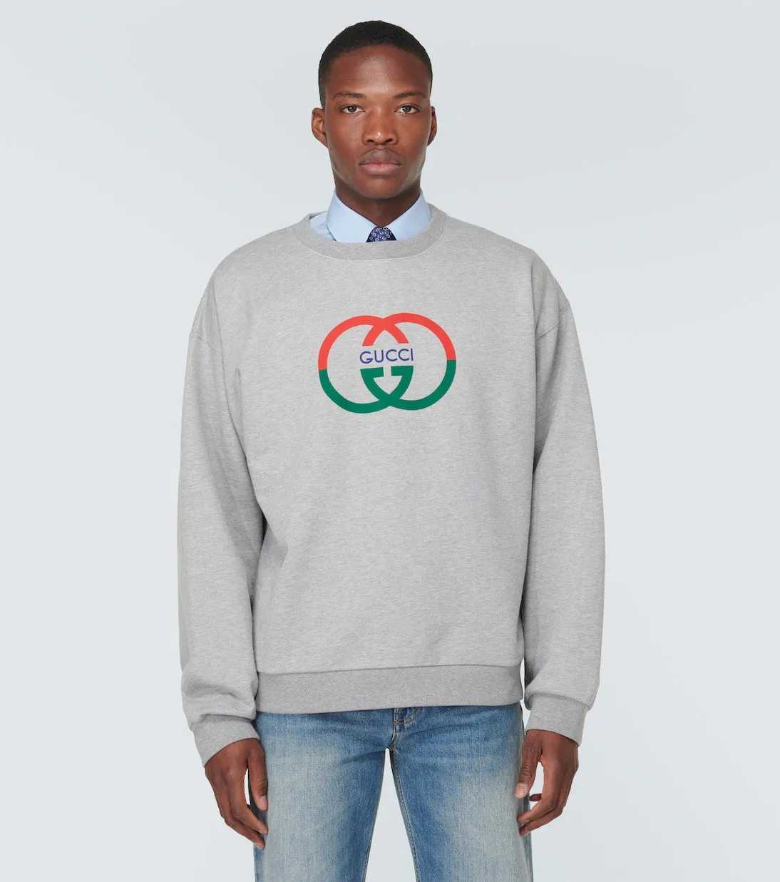 Cotton jersey sweatshirt with interlocking g Gucci pattern, gray