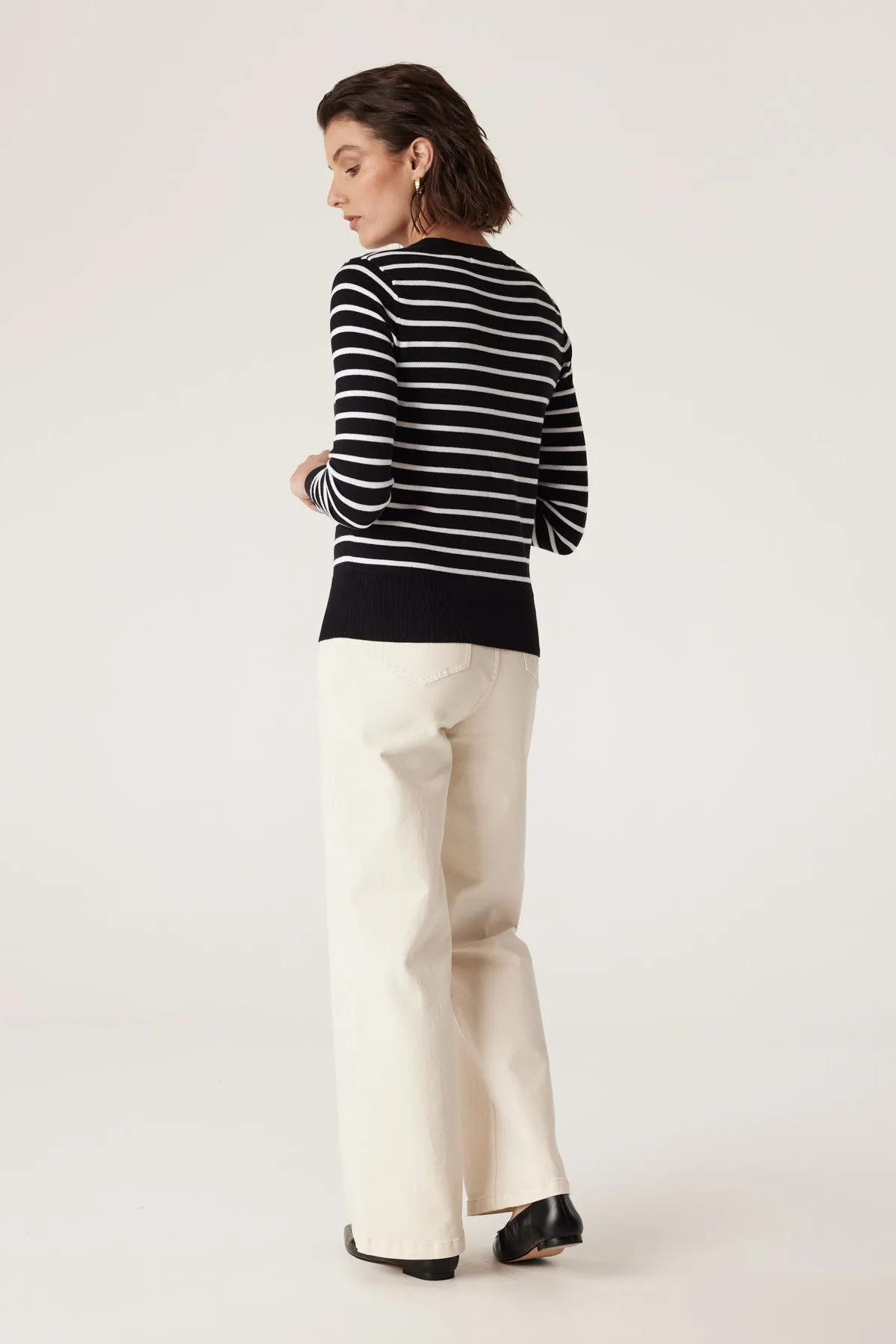 Cotton Stripe Crew Jumper - Black Stripe