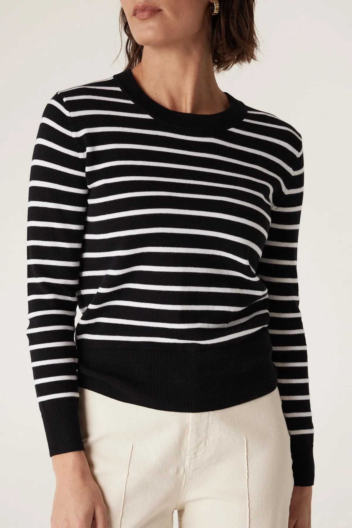 Cotton Stripe Crew Jumper - Black Stripe