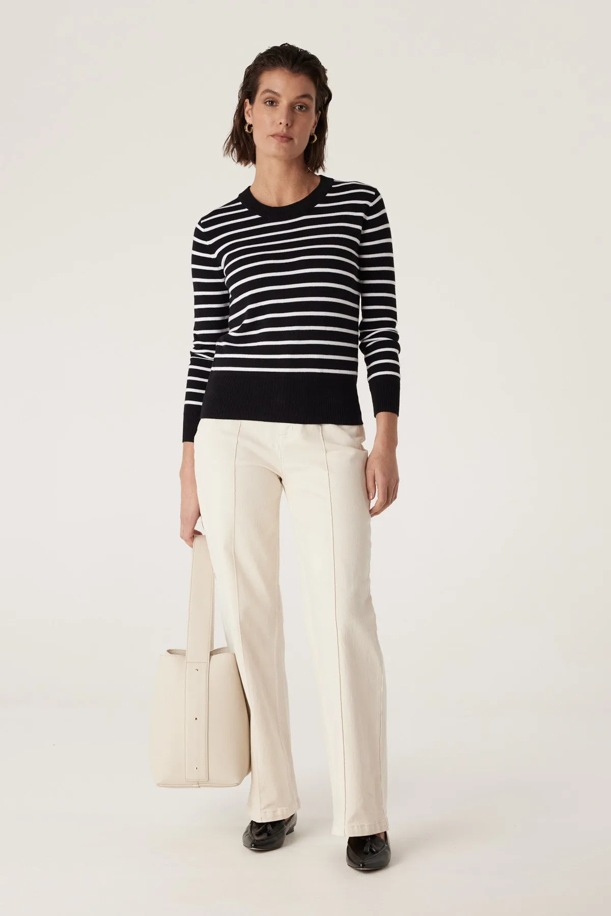 Cotton Stripe Crew Jumper - Black Stripe