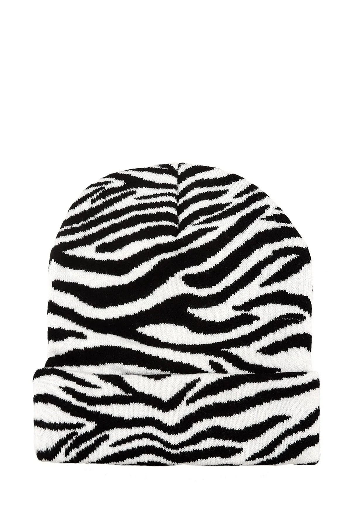 Cuffed Zebra Print Beanie