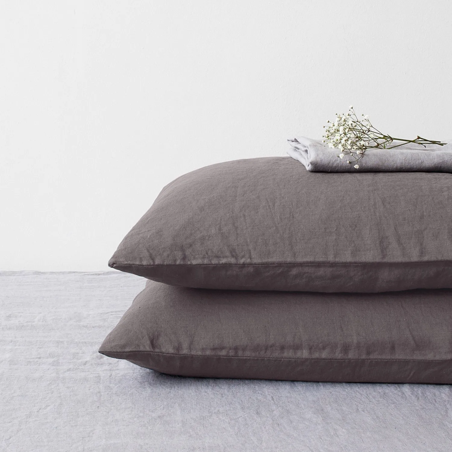 Dark Grey Linen Pillowcase