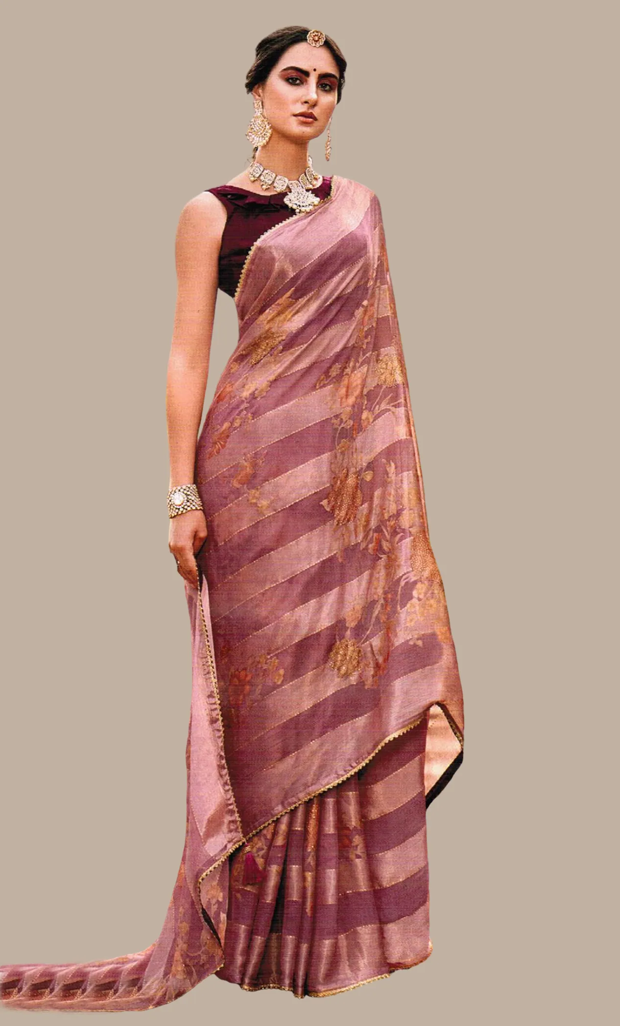 Deep Mink Embroidered Sari