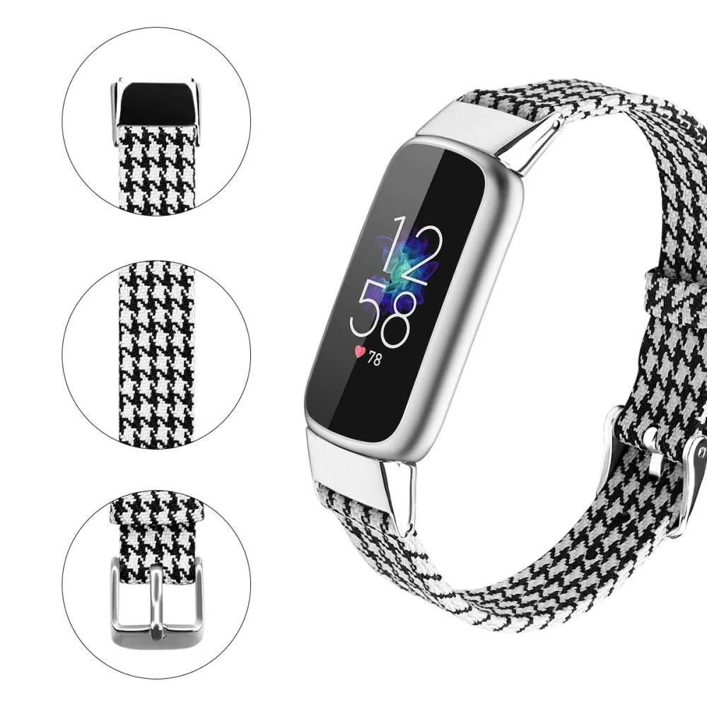 Fitbit Luxe canvas style watch strap - Black / White Grid / Size: L