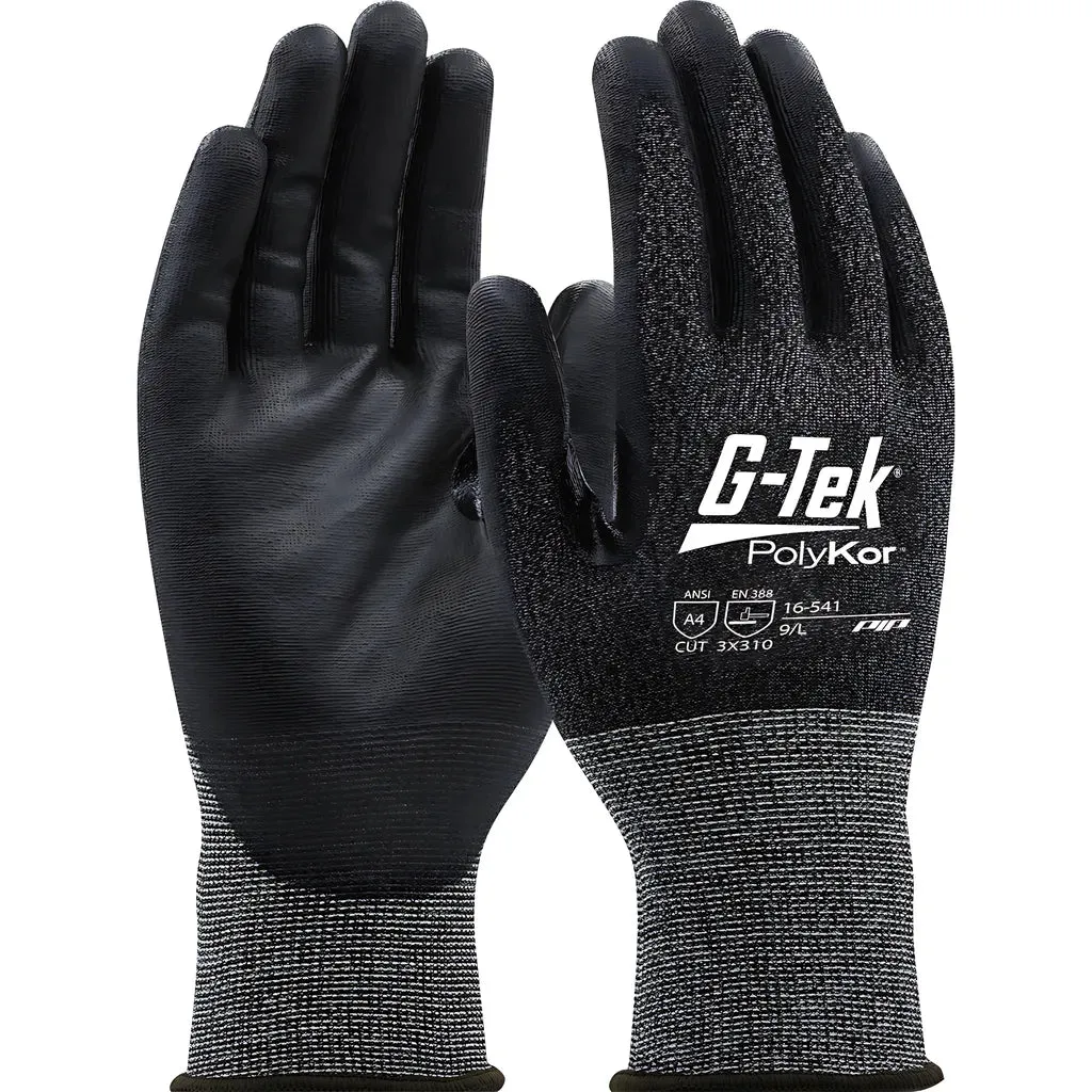 G-Tek 16-541/XL Seamless Knit PolyKor Blended Glove with Polyurethane Coated Flat Grip on Palm & Fingers - 21 Gauge - Touchscreen Compatible