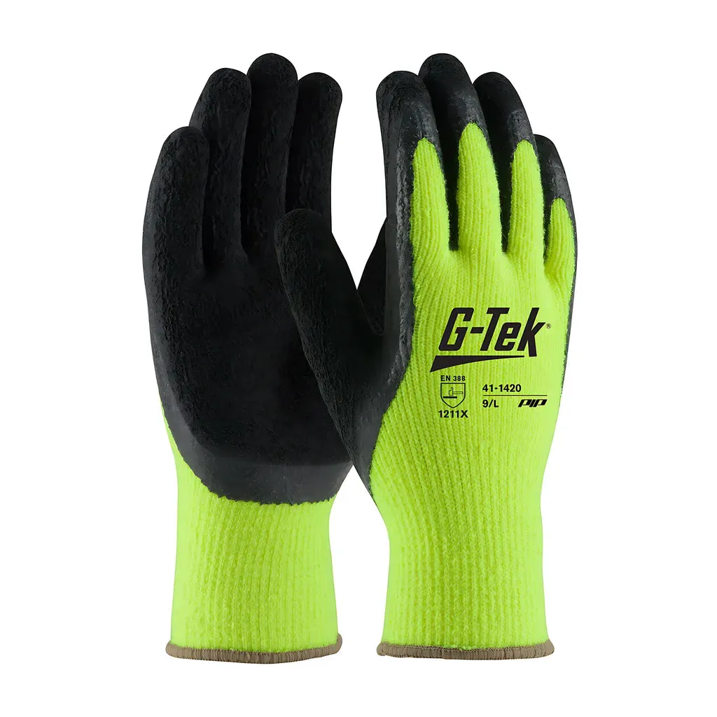 G-Tek 41-1420/S Hi-Vis Seamless Knit Acrylic Glove with Latex Coated Crinkle Grip on Palm, Fingers & Thumb