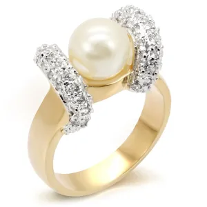 Gold Rhodium Brass Ring with Synthetic Pearl in White for Women Style 7X114