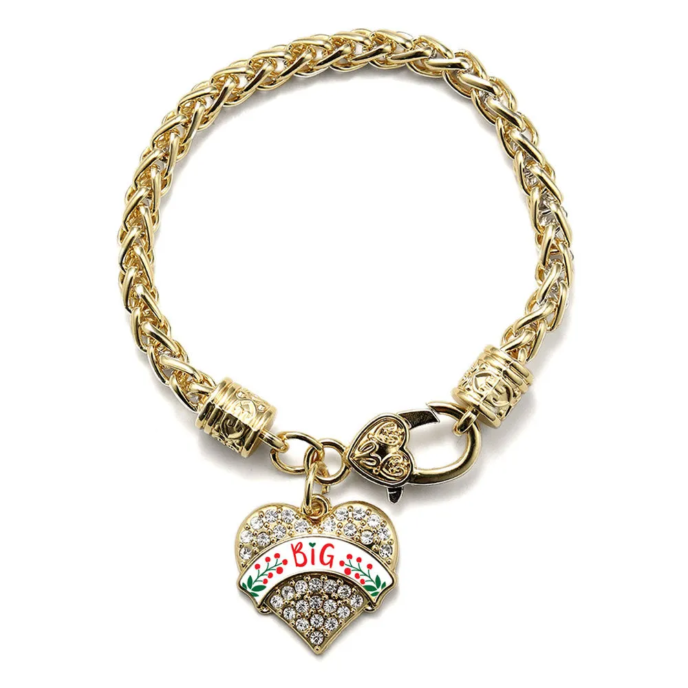 Gold Scarlet Red and Olive Green Big Pave Heart Charm Braided Bracelet