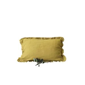 Lemon Curry Linen Pillowcase with Frills