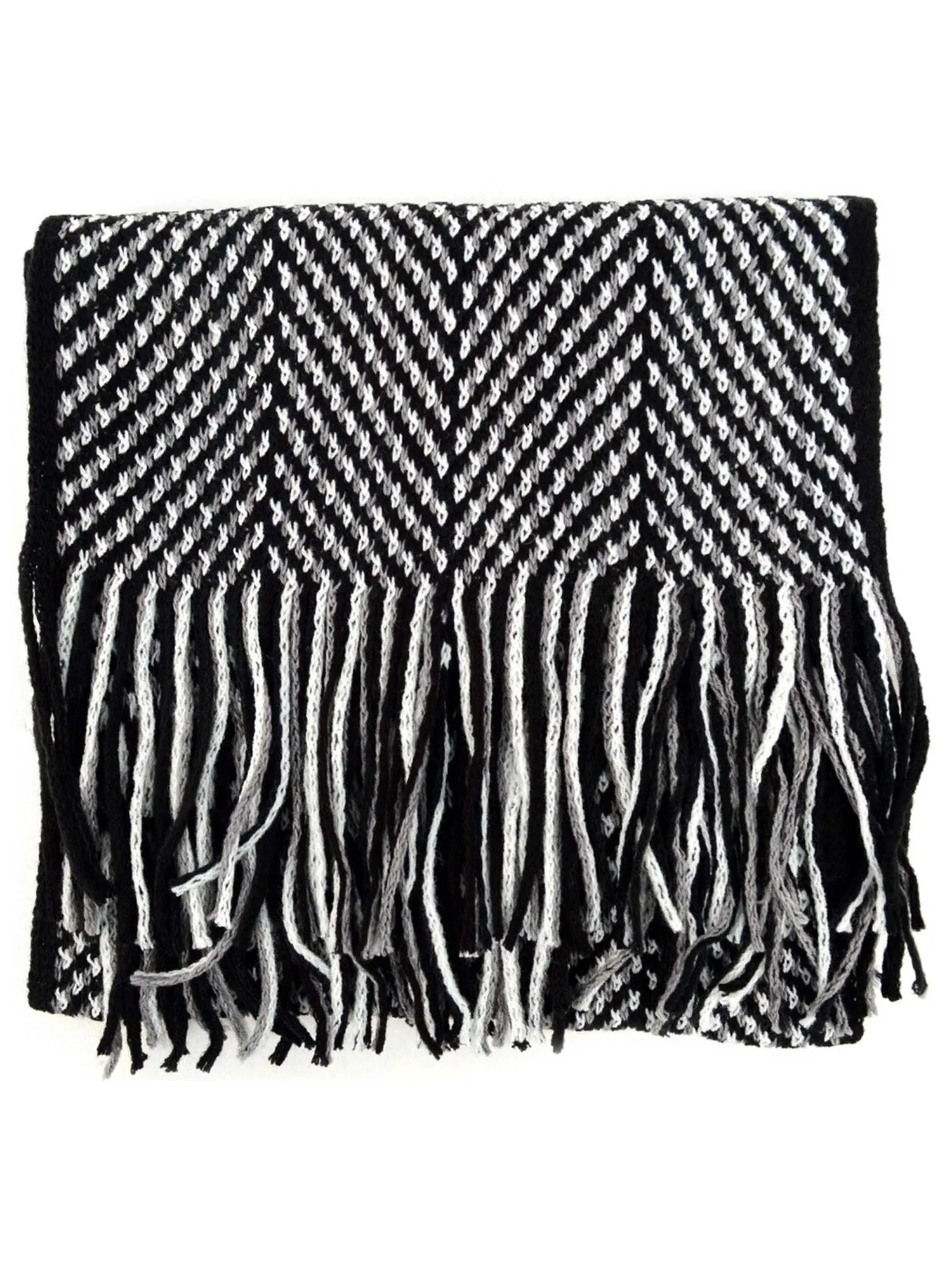 Men's Black, Grey & White Acrylic Knit Scarf and Hat Set