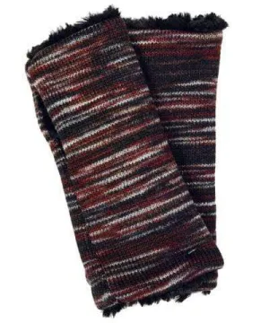 Men's Fingerless / Texting Gloves (Mid-Length) - Sweet Stripes in Cherry Cordial with Assorted Faux Fur