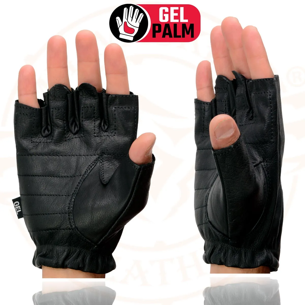 Milwaukee Leather SH206 Men's Black Leather Gel Padded Palm Fingerless Motorcycle Hand Gloves W/ ‘Welted’ Design