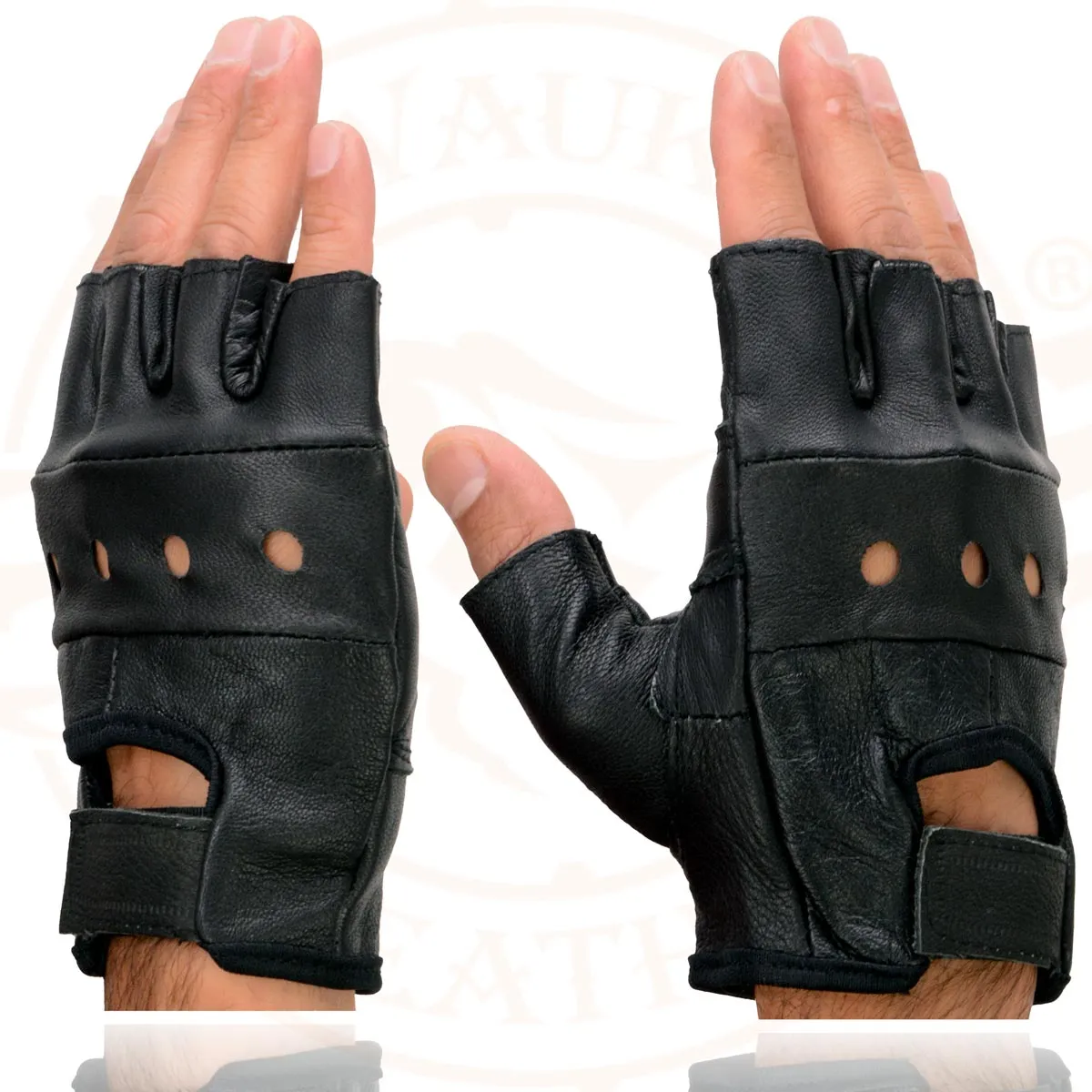 Milwaukee Leather SH355 Men's Motorcycle Black Leather Fingerless Gloves with Gel Palm