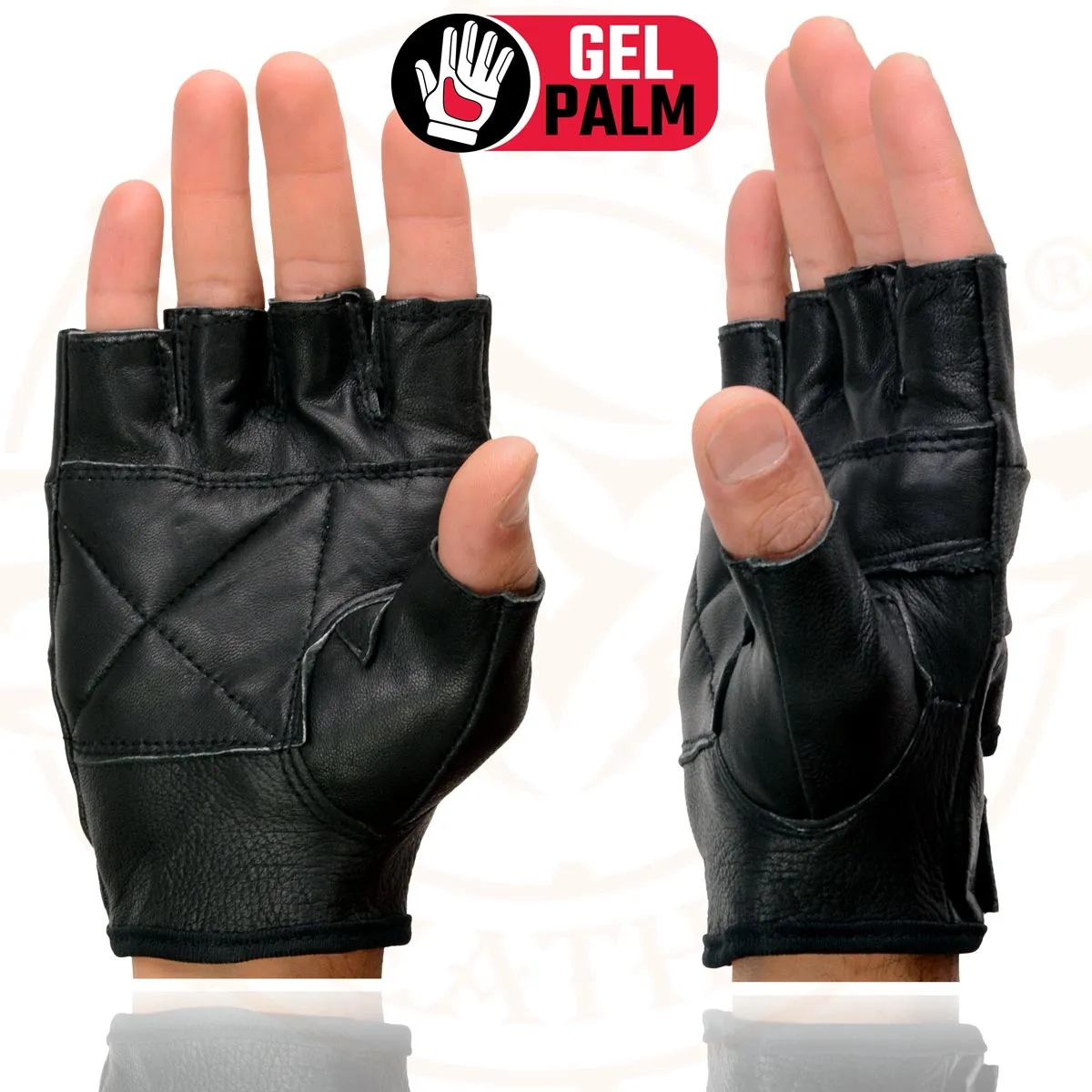 Milwaukee Leather SH355 Men's Motorcycle Black Leather Fingerless Gloves with Gel Palm