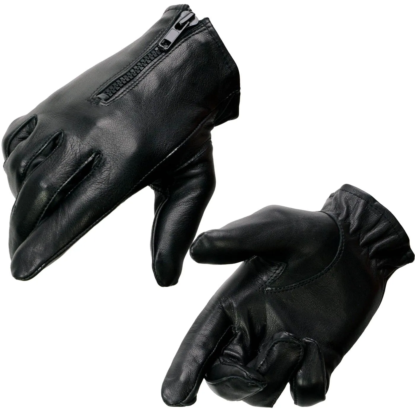 Milwaukee Leather SH722 Women's Black Unlined Leather Lightweight Motorcycle Hand Gloves W/ Wrist Zipper Closure