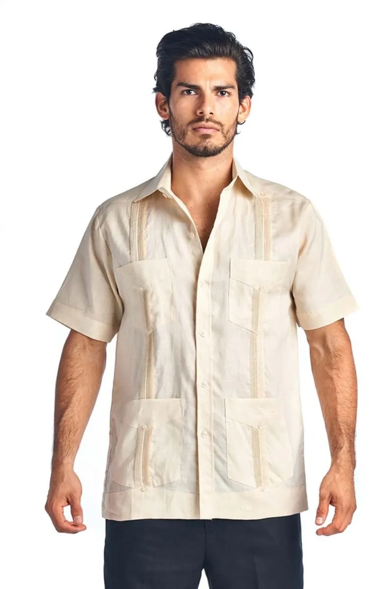 Mojito Collection Men's Traditional Guayabera Shirt Premium 100% Linen Short Sleeve  4 Pocket  Design