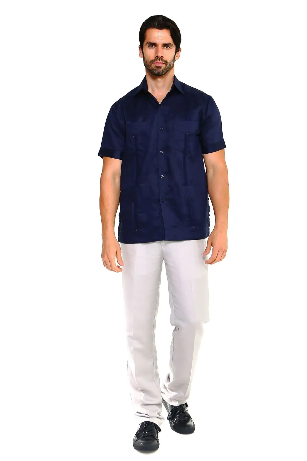 Mojito Collection Men's Traditional Guayabera Shirt Premium 100% Linen Short Sleeve  4 Pocket  Design