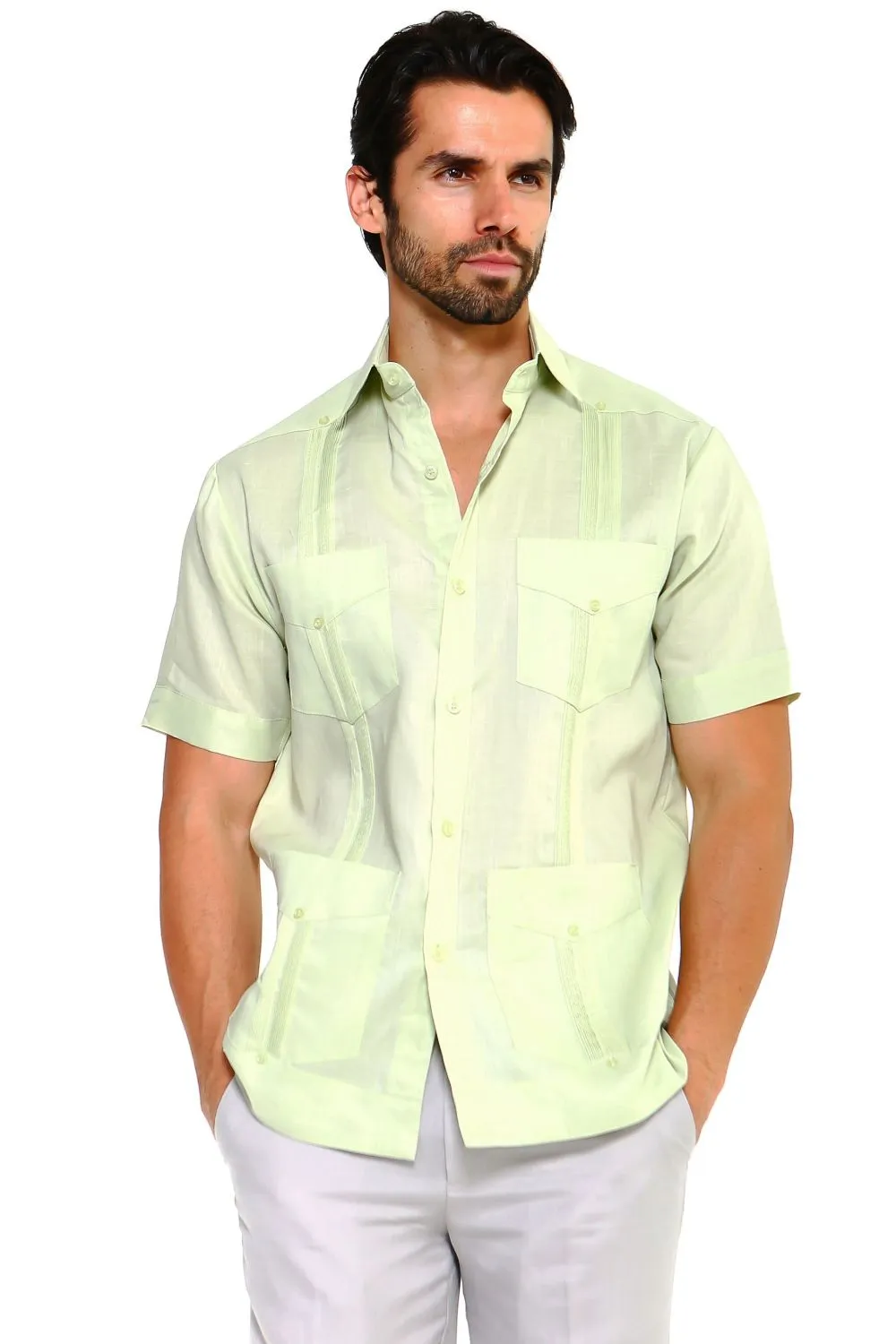 Mojito Collection Men's Traditional Guayabera Shirt Premium 100% Linen Short Sleeve  4 Pocket  Design