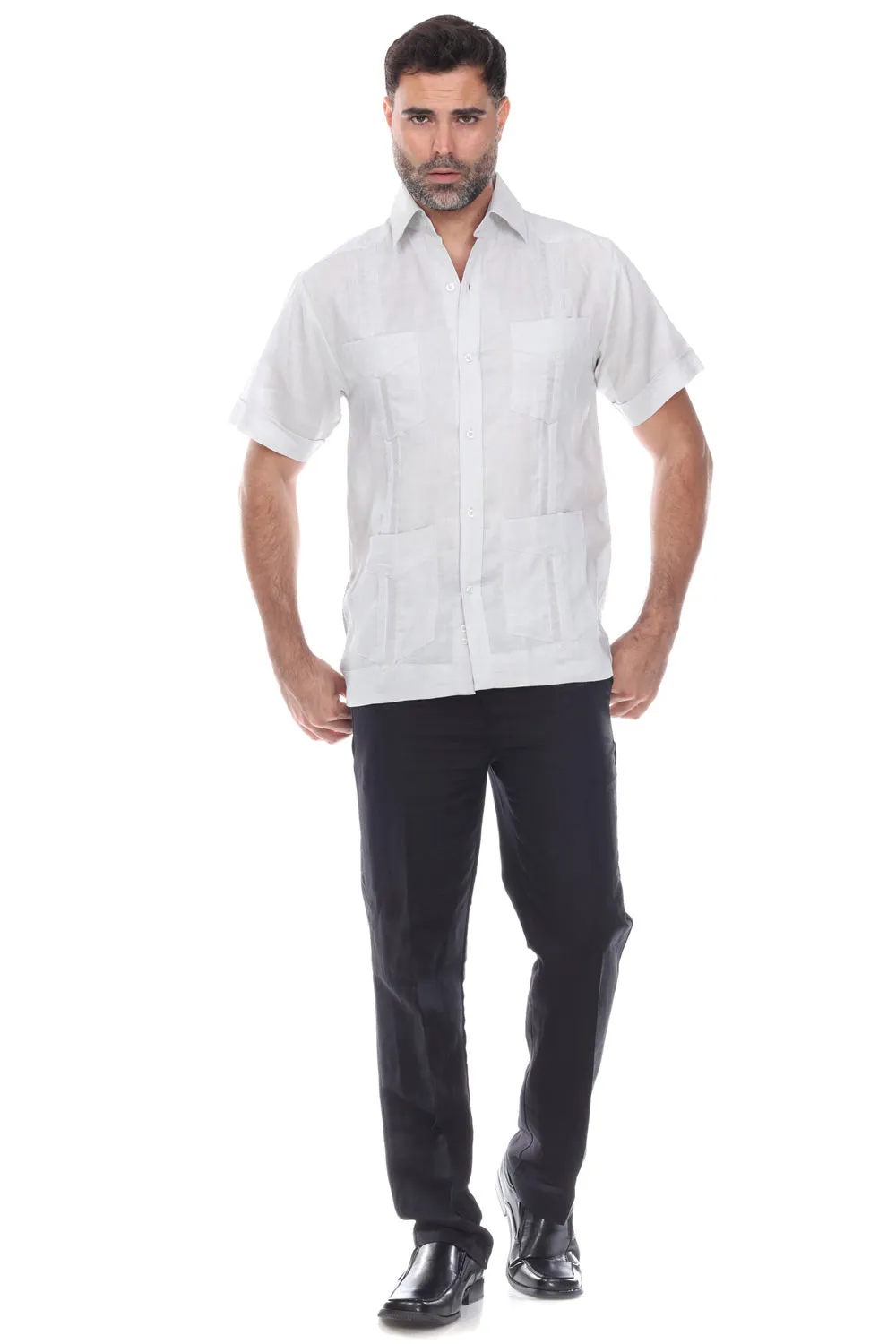 Mojito Collection Men's Traditional Guayabera Shirt Premium 100% Linen Short Sleeve  4 Pocket  Design