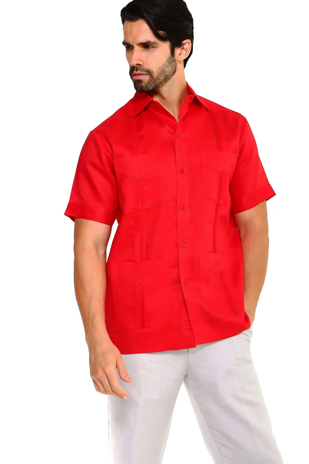 Mojito Collection Men's Traditional Guayabera Shirt Premium 100% Linen Short Sleeve  4 Pocket  Design