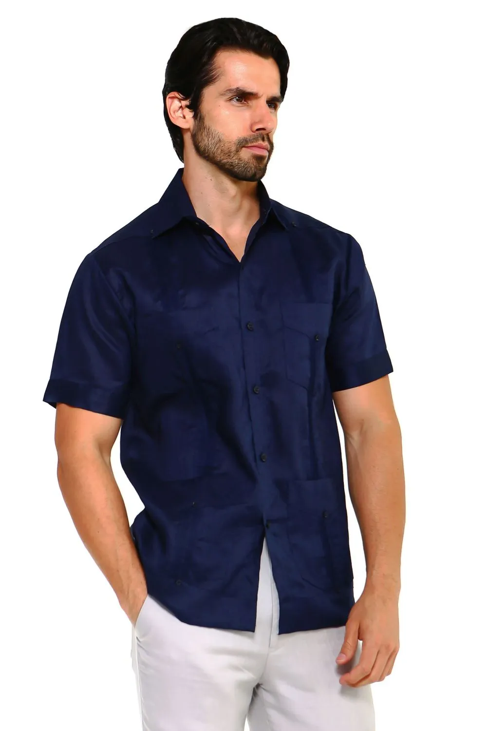 Mojito Collection Men's Traditional Guayabera Shirt Premium 100% Linen Short Sleeve  4 Pocket  Design