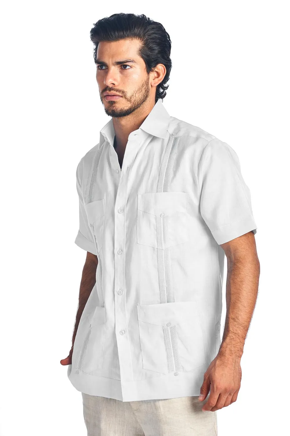 Mojito Collection Men's Traditional Guayabera Shirt Premium 100% Linen Short Sleeve  4 Pocket  Design