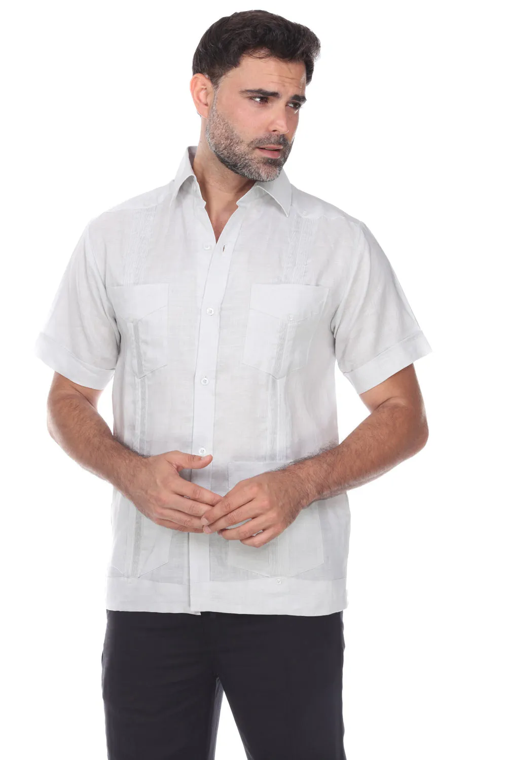 Mojito Collection Men's Traditional Guayabera Shirt Premium 100% Linen Short Sleeve  4 Pocket  Design