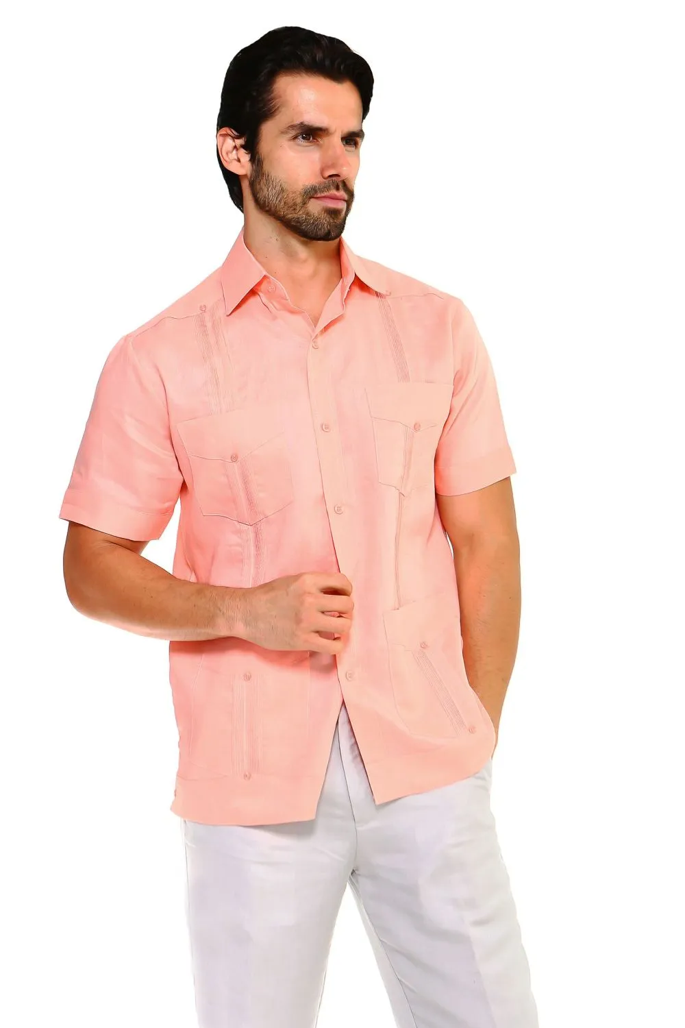 Mojito Collection Men's Traditional Guayabera Shirt Premium 100% Linen Short Sleeve  4 Pocket  Design