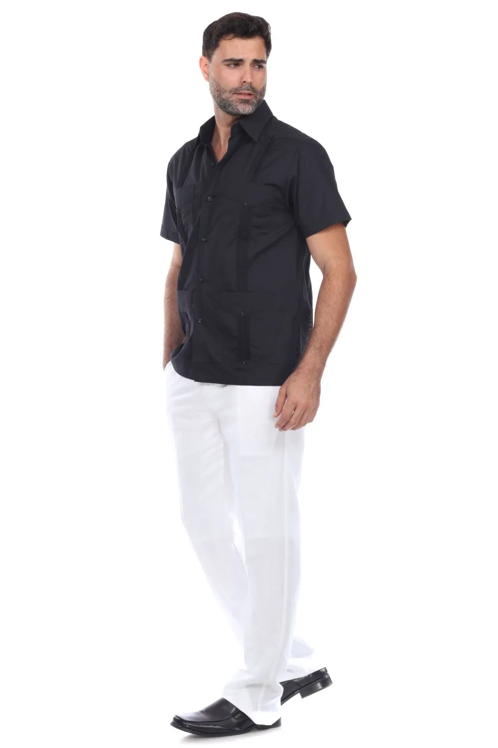 Mojito Collection Men's Traditional Guayabera Shirt Premium 100% Linen Short Sleeve  4 Pocket  Design