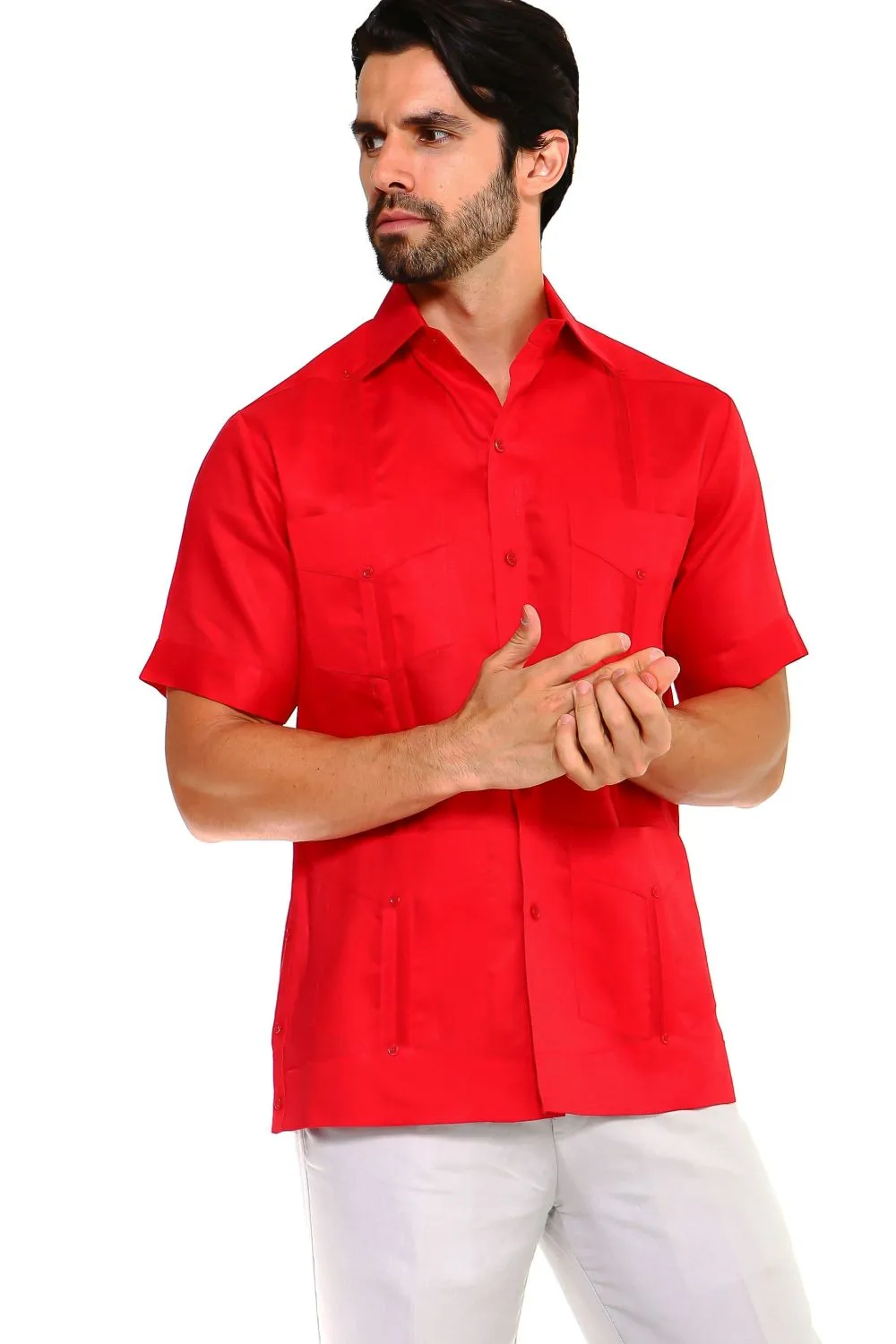 Mojito Collection Men's Traditional Guayabera Shirt Premium 100% Linen Short Sleeve  4 Pocket  Design