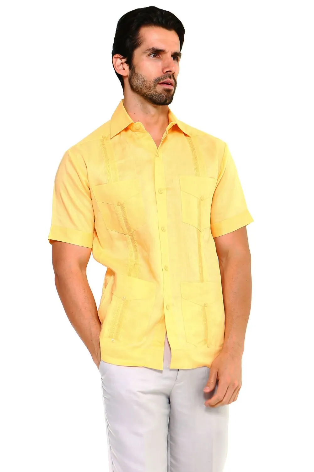 Mojito Collection Men's Traditional Guayabera Shirt Premium 100% Linen Short Sleeve  4 Pocket  Design