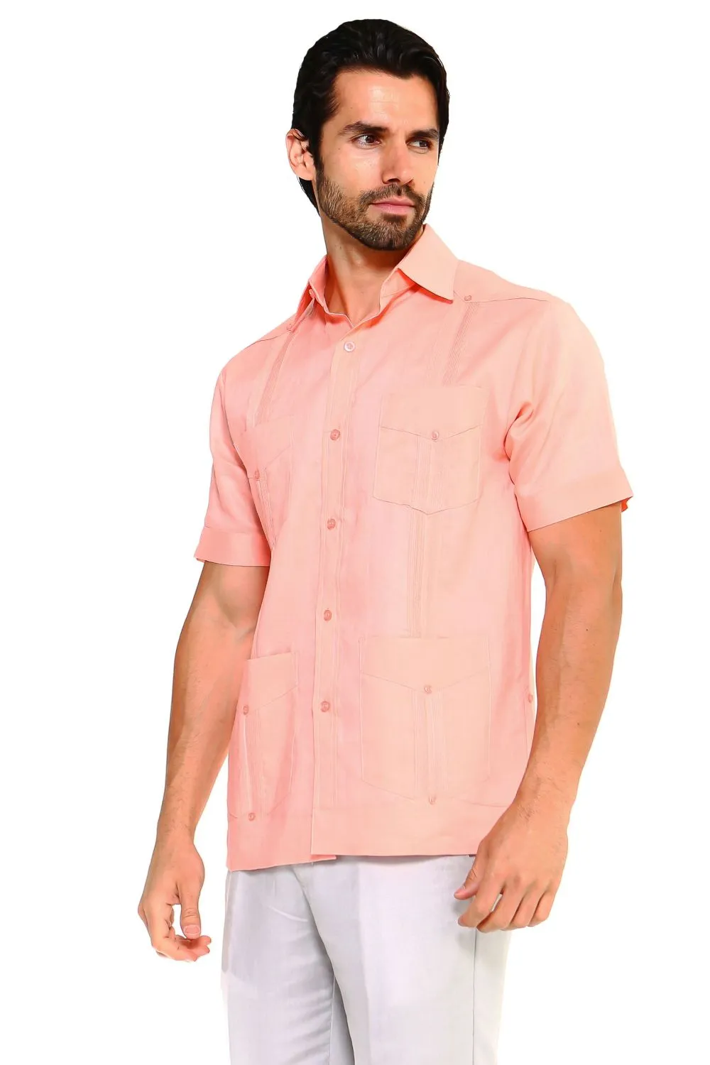 Mojito Collection Men's Traditional Guayabera Shirt Premium 100% Linen Short Sleeve  4 Pocket  Design