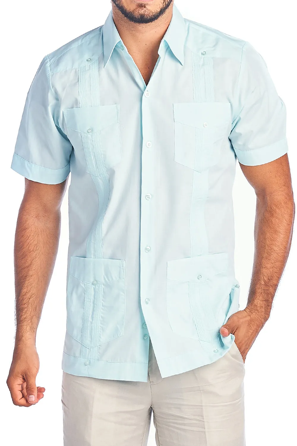 Mojito Collection Men's Traditional Guayabera Shirt Premium 100% Linen Short Sleeve  4 Pocket  Design