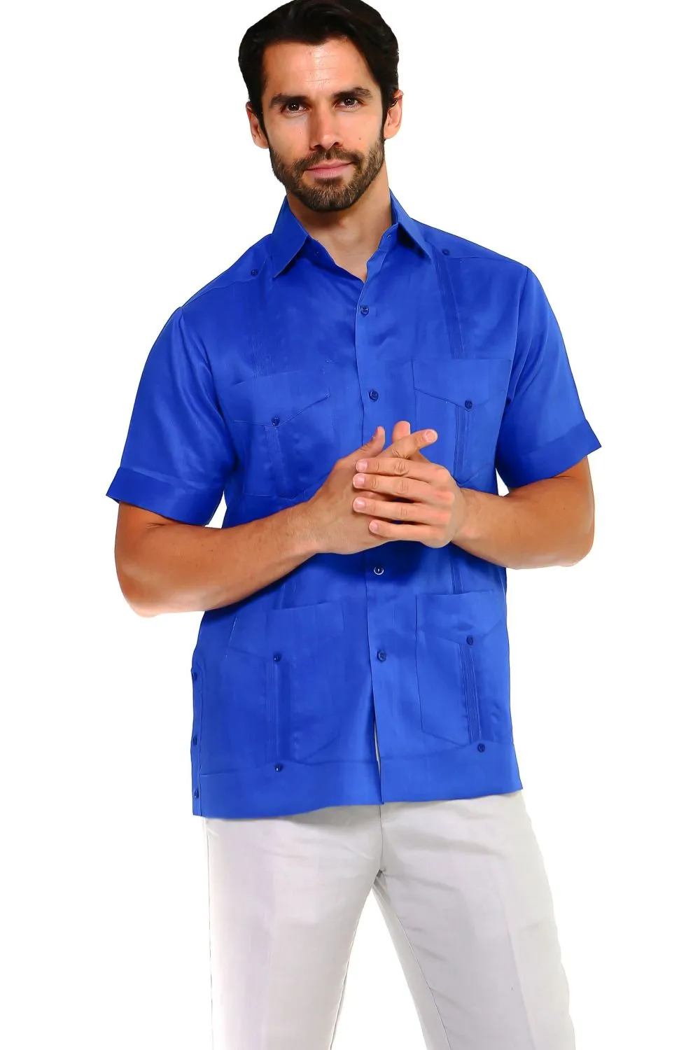 Mojito Collection Men's Traditional Guayabera Shirt Premium 100% Linen Short Sleeve  4 Pocket  Design