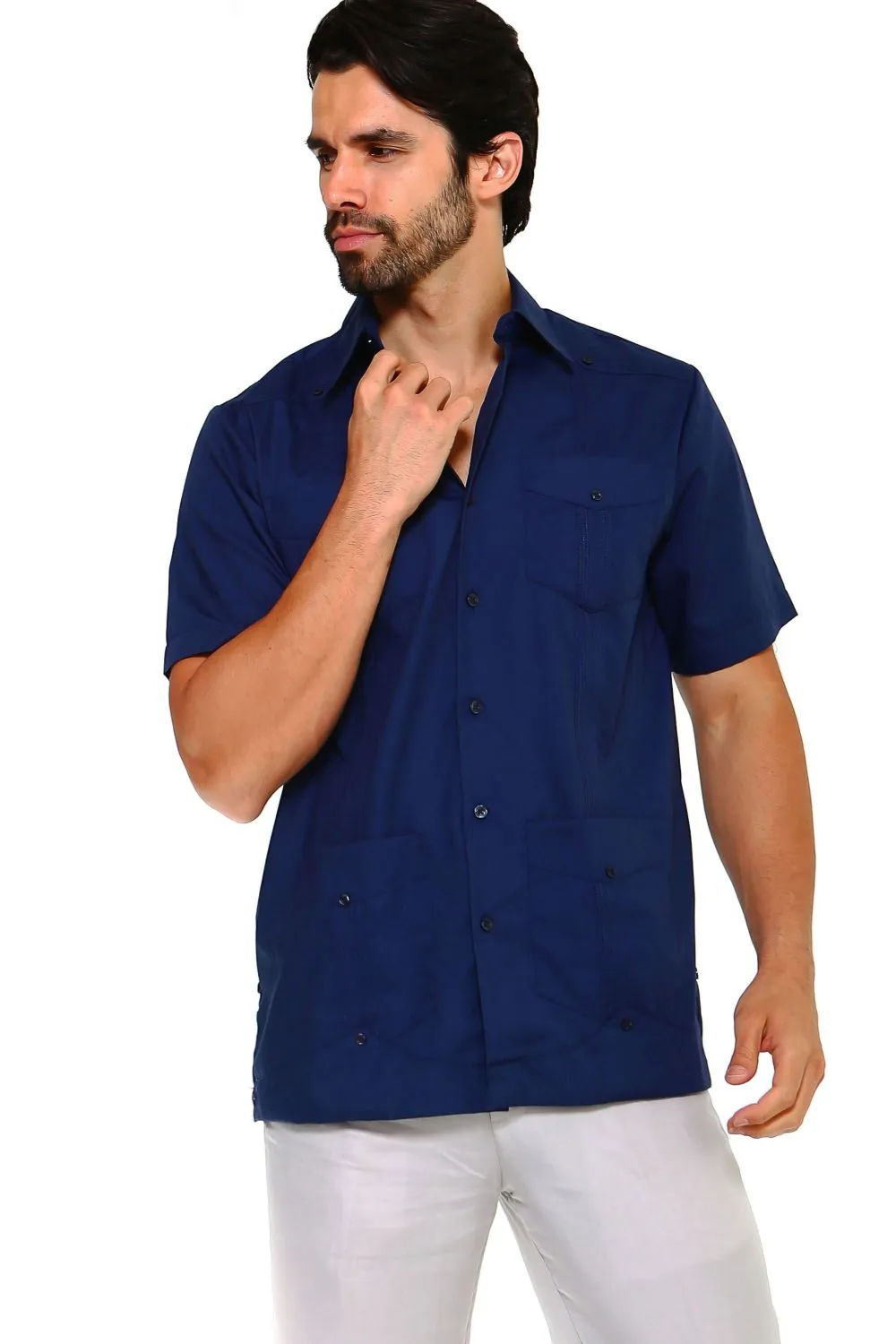 Mojito Collection Men's Traditional Guayabera Shirt Premium 100% Linen Short Sleeve  4 Pocket  Design