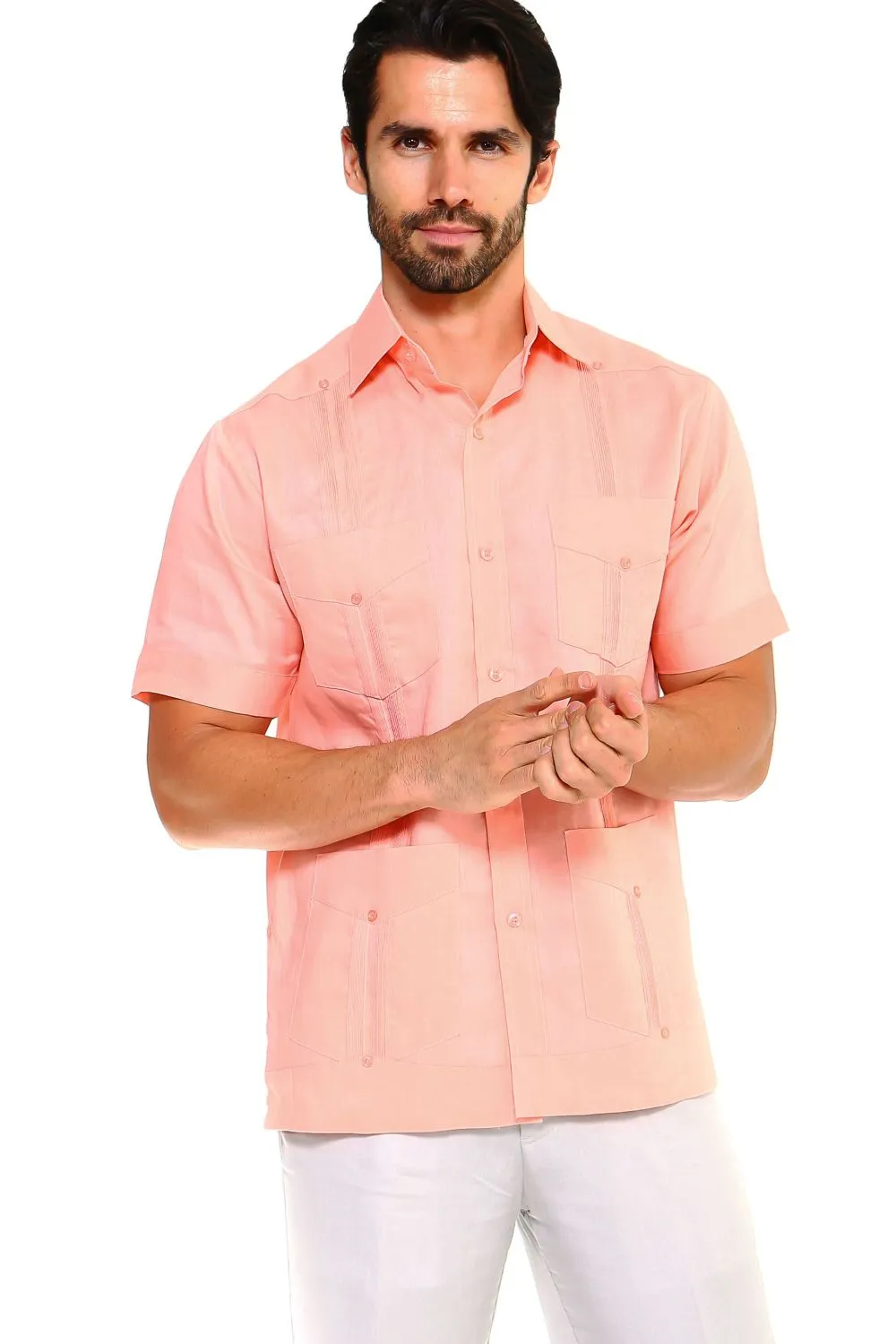 Mojito Collection Men's Traditional Guayabera Shirt Premium 100% Linen Short Sleeve  4 Pocket  Design