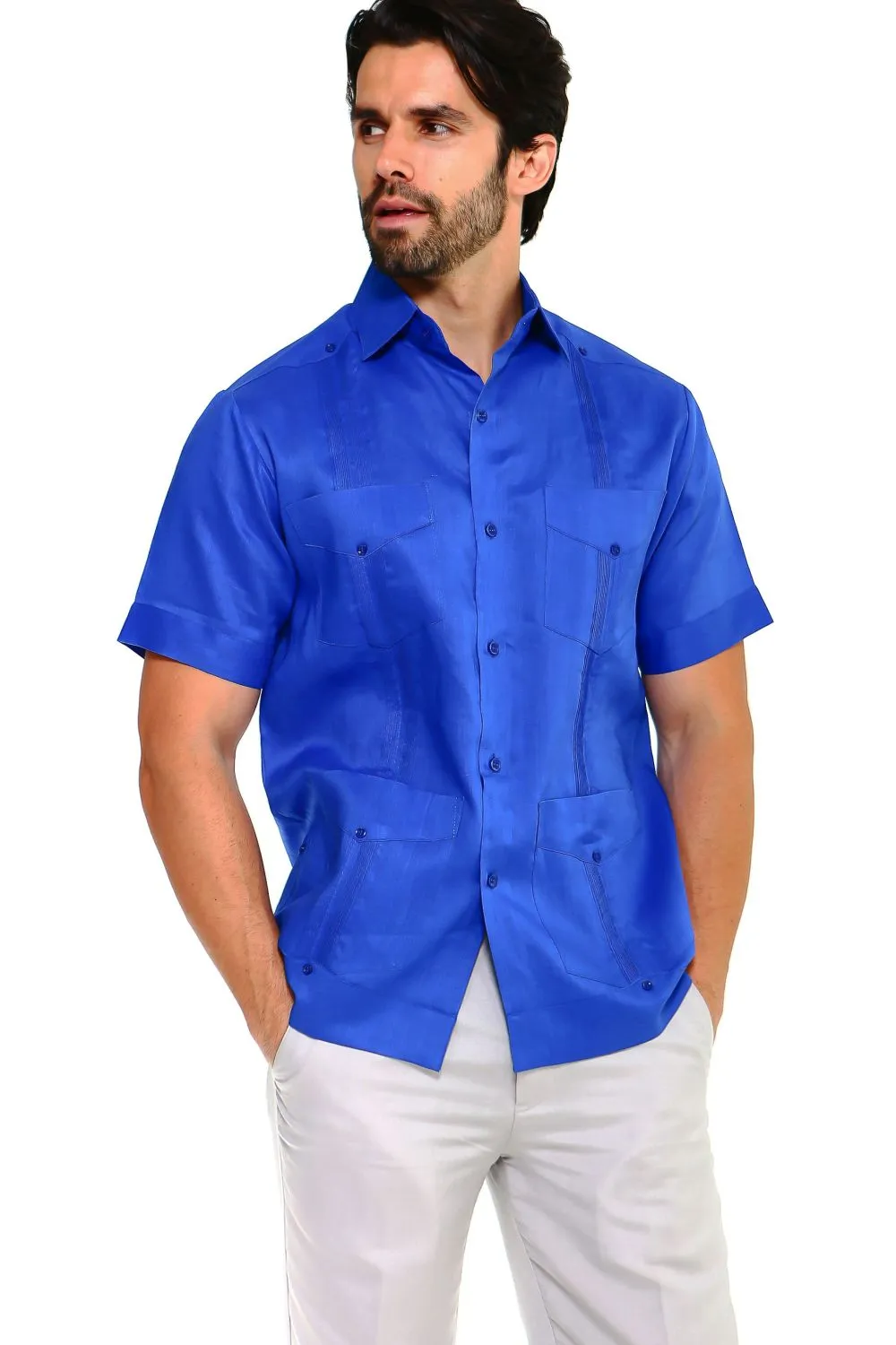 Mojito Collection Men's Traditional Guayabera Shirt Premium 100% Linen Short Sleeve  4 Pocket  Design